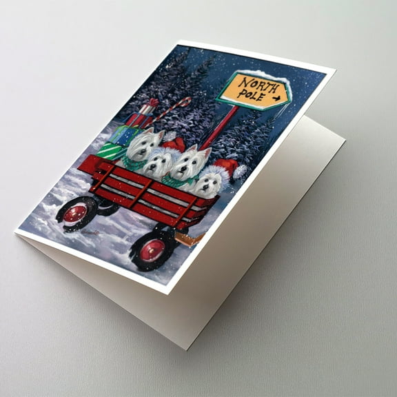 Westie Christmas Red Wagon Greeting Cards and Envelopes Pack of 8