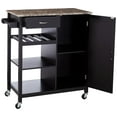 thumbnail image 4 of Clayton Wheeled Kitchen Serving Cart, Black & Marble Wood, With Storage Cabinet, Open Shelves, Drawer & Towel Rack, 4 of 8