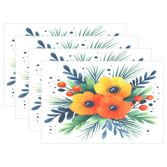 Ryvnso Placemats Set of 4 Watercolor Flowers Dining Mats Heat-Resistant Non-Slip Washable Table Mat