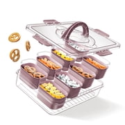 Cook With Color 8-Compartment Snackle Box, Charcuterie and Snack Container, Divided Serving Tray with Lids and Handle, Dishwasher Safe, Pink