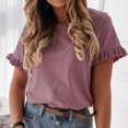 thumbnail image 4 of Pompotops Femme Été Col Rond Manches Courtes Solide Casual T-shirt Blouse, 4 of 8