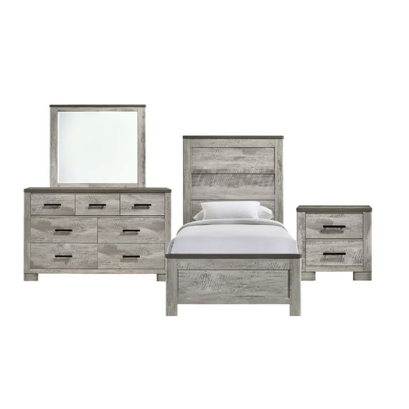 Picket House Furnishings Adam Twin Panel 4PC Bedroom Set in Gray