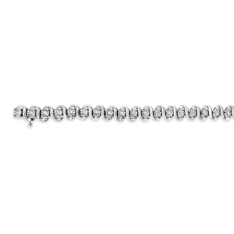 925 Sterling Silver 1.0 Cttw Diamond Square Frame Miracle-Set Tennis  Bracelet (I-J Color, I3 Clarity) - 7 