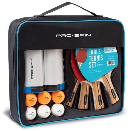 PRO-SPIN All-in-One Portable Ping Pong Set with Retractable Net, High-Performance Ping Pong Paddles, 4-Player Set, Indoor & Outdoor Game