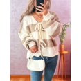 thumbnail image 5 of Women'S Loose Casual V-Neck Long-Sleeved Sweater Jacket Striped Contrast Lace-Up Knitted Cardigan Khaki XL, 5 of 9
