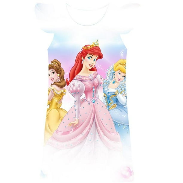 Hermoso vestido de princesa sirena de Disney, vestido para niñas, novedad de verano de 2023, vestido de princesa Elsa de dibujos animados con cuello redondo para niñas, 2-10Y9T Gao Jinjia LED