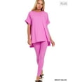 thumbnail image 4 of Zenana Women's Brushed DTY Microfier Round Neck Short Sleeve Hi-Low Hem & Full Length Leggings Loungewear Set, 4 of 5