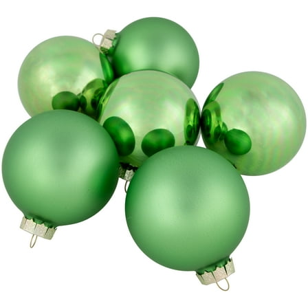 6-Piece Shiny and Matte Green Glass Ball Christmas Ornament Set 3.25" (80mm)