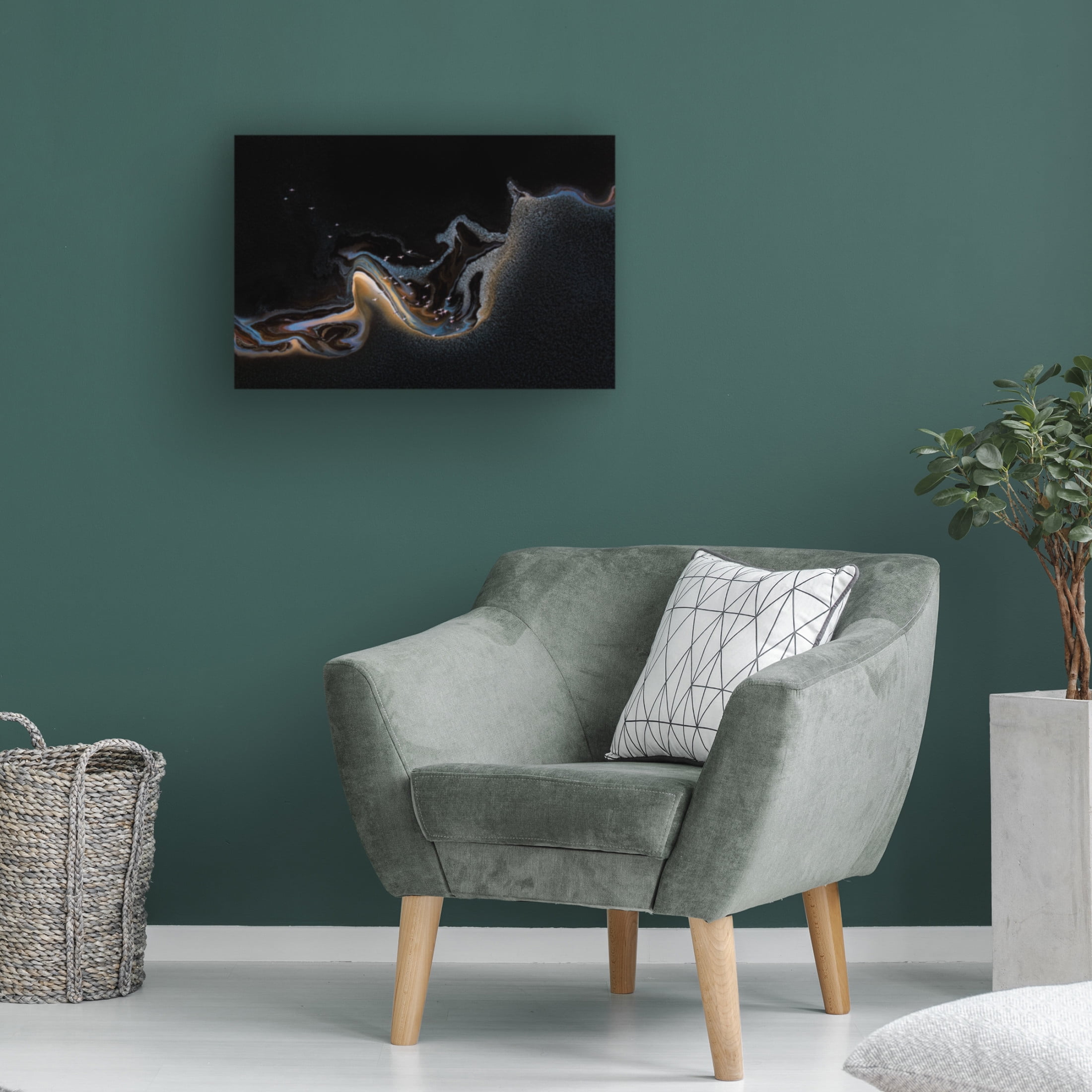 Canvas Wall Art - Henry Zhao 'Flamingo Over Lake' Wall Art for Living Room, Bedroom, or Office D?cor by Trademark Fine Art - 47 x 30 Inches