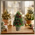 thumbnail image 5 of Mini Christmas Tree 12.6inch Artificial Small Pine Trees with Burlap Base Made Of PVC Material Small Tabletop Trees with Red Berries For Christmas Decoration Home Office Party Decor, 5 of 6