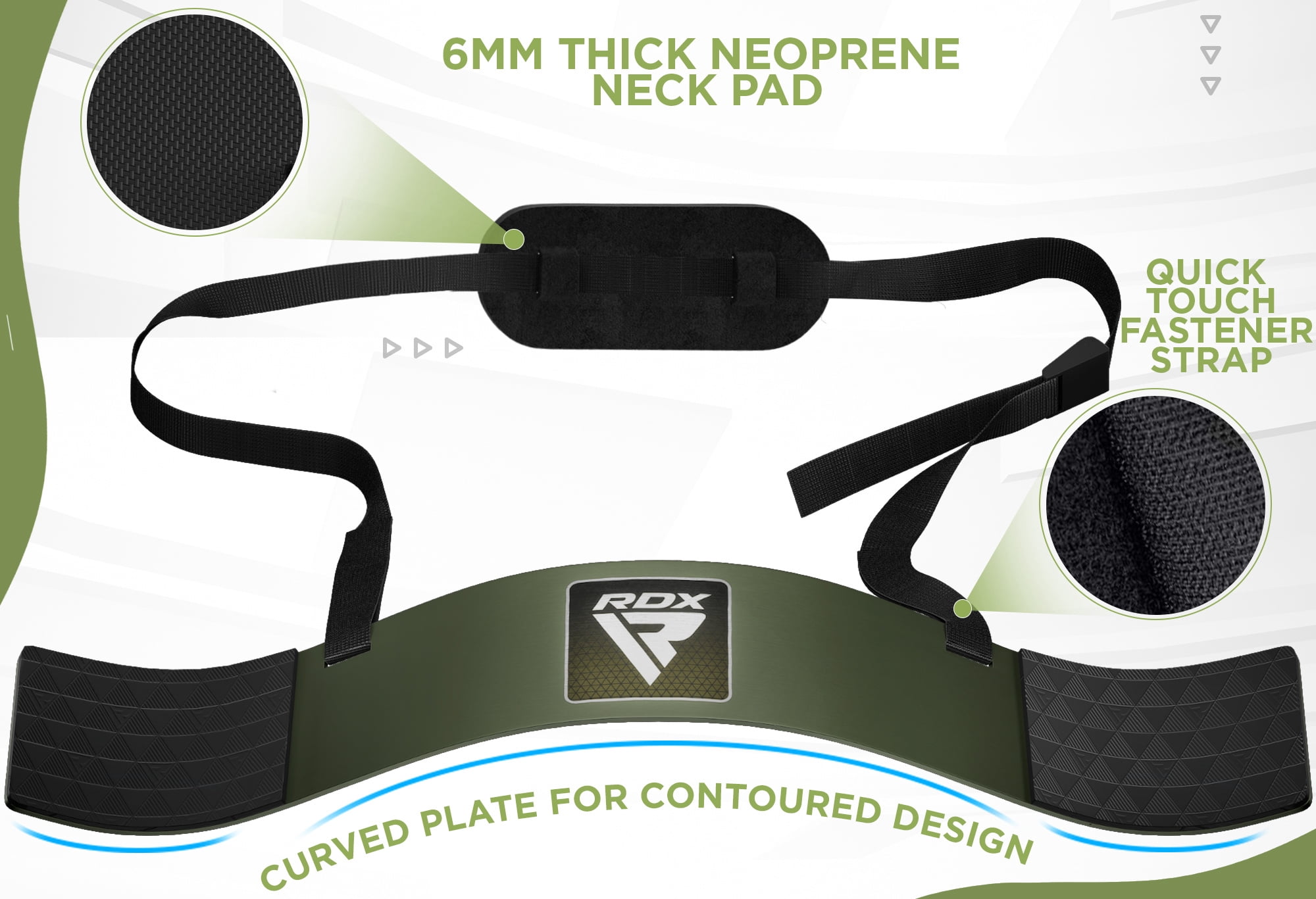 "RDX Arm Curl Blaster Support for Muscle Bodybuilding & Weight Lifting – Adjustable Bicep and Tricep Isolator Bar with 42” Strap, 6mm Neck Pad, Ergonomic Gym Training Equipment, Army Green"