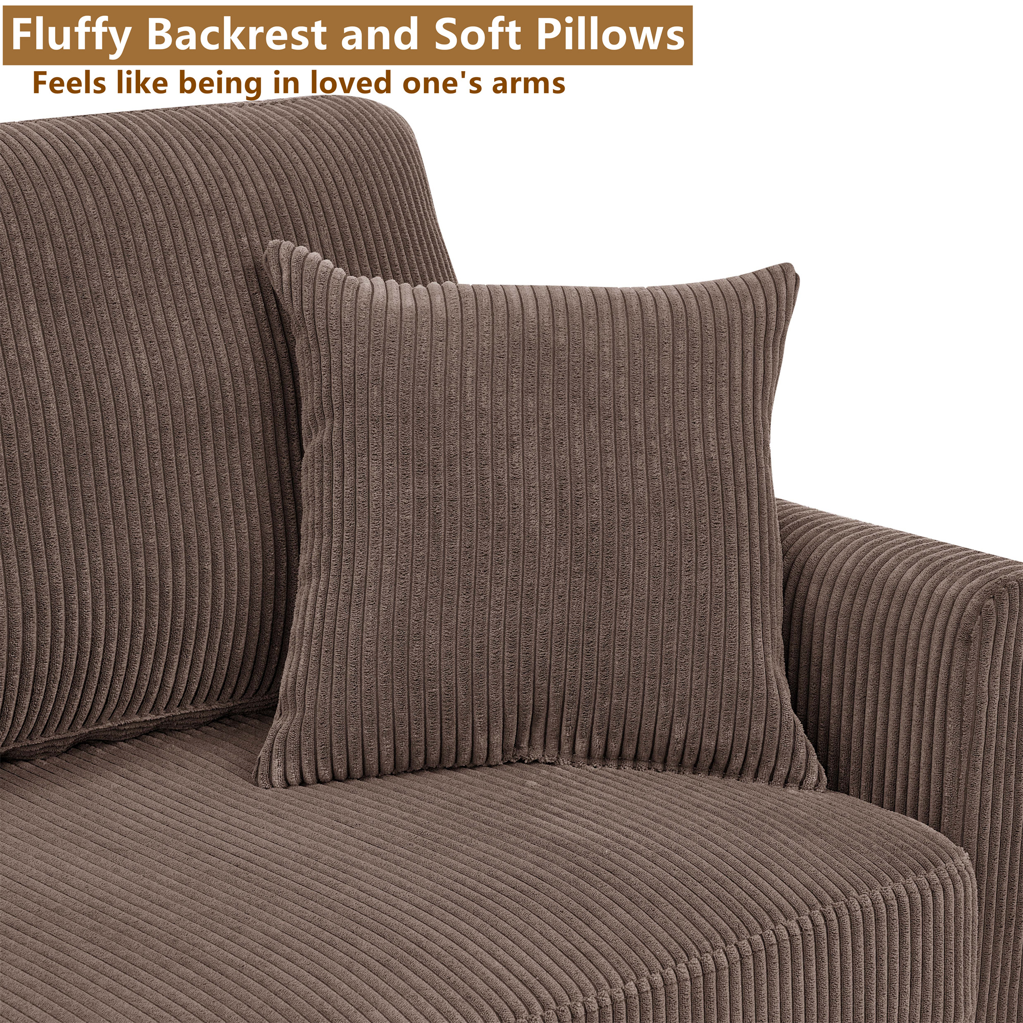 Aukfa Deep Seat Sofa Couch 65" Loveseat w/ 2 Pillows for Living Room Bedroom, Corduroy, Brown