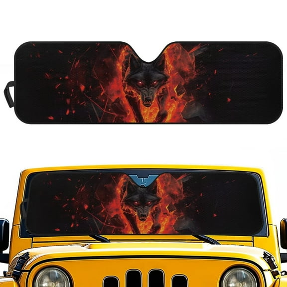 Uorisanigo Fire Wolf Windshield Sun Shade for 2018-2024 2025 Jeep Wrangler JL / 2020-2024 Jeep Gladiator JT,Windshield Sunshade Window Sun Visor Blocks UV Rays Heat