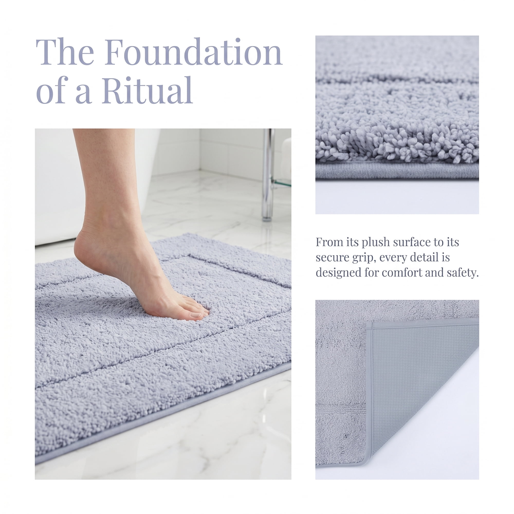 Unique Bargains Plush Absorbent Microfiber Bathroom Mat Non-Slip Rug Gray 24" x 16"