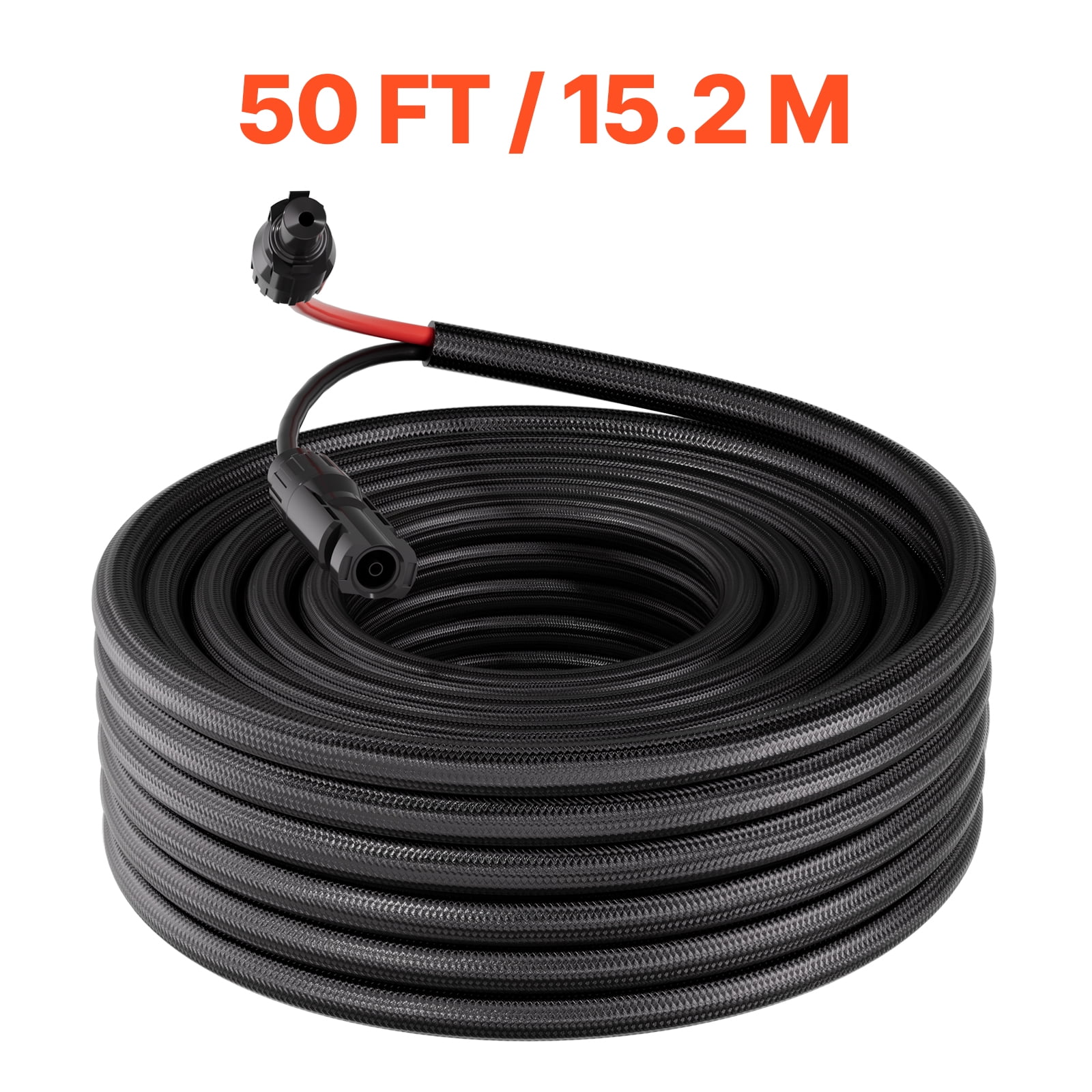 KFFKFF 50FT Solar Panel Extension Cable, 10 AWG, Durable Wire with Flame-Resistant Protective Sleeve, Male and Female Connectors, IP67 Waterproof, Suitable for Outdoor Use in Automotive