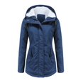 thumbnail image 2 of Women's Hooded Corduroy Cotton Coat with Fleece Lining, Mid-length Thickened Warm Winter Parka, Blue, Size XXL, 2 of 5