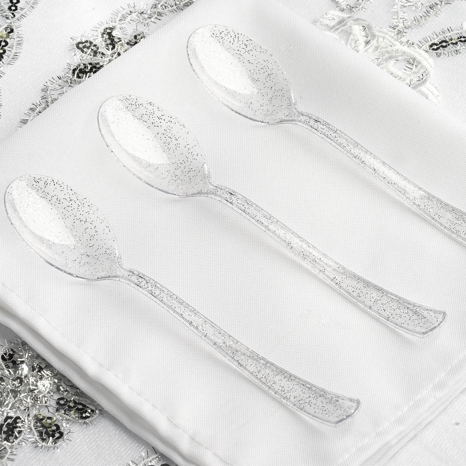 Efavormart 25 Pack | 7" Clear Silver Glitter Classic Heavy Duty Plastic ...