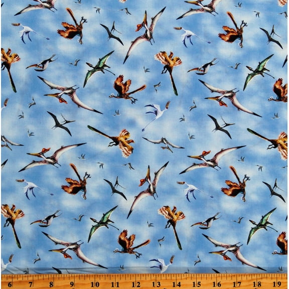 Cotton Dinosaurs Jurassic Prehistoric Animals Land of Giants Kids Blue Cotton Fabric Print by the Yard (3380-11)