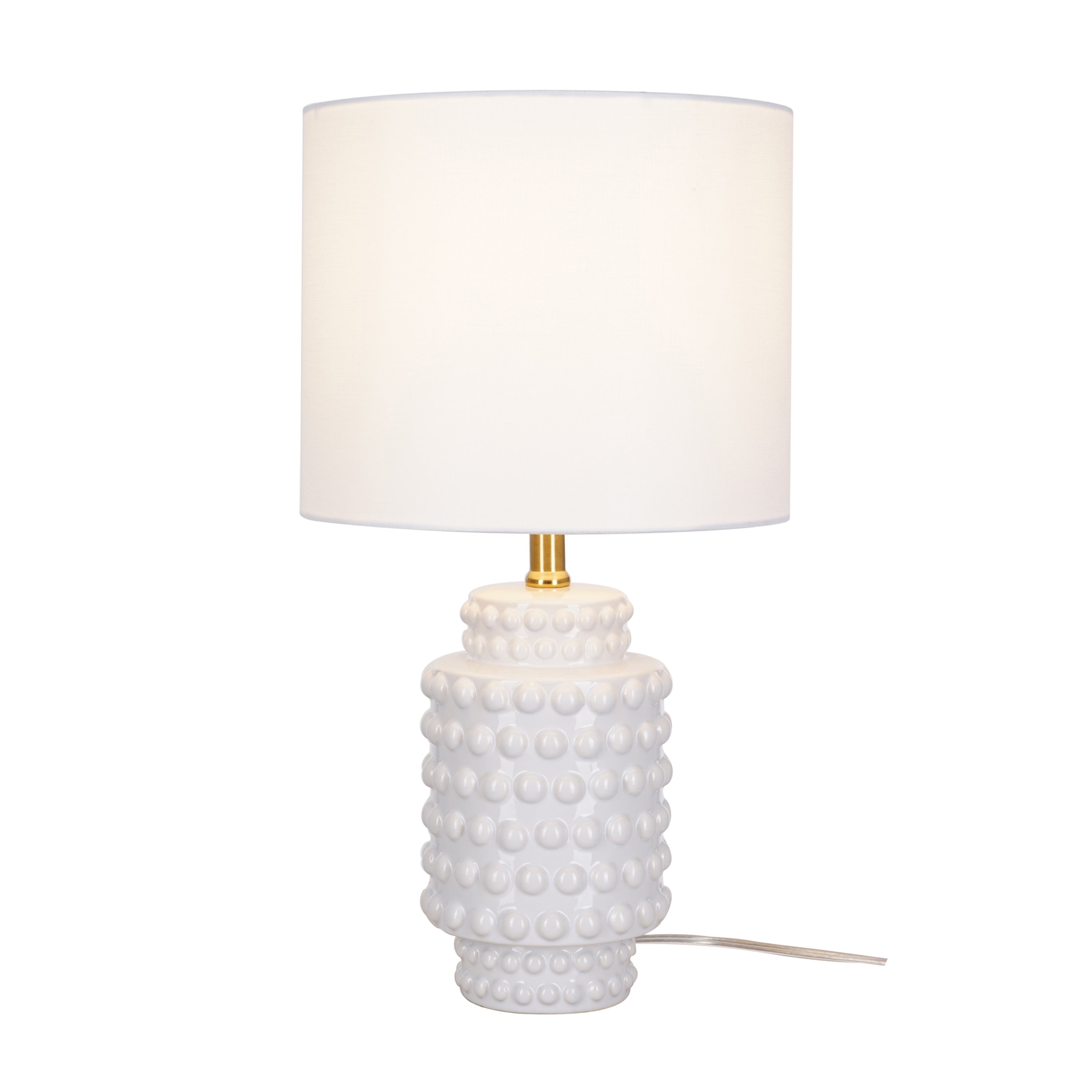(2 pack) My Texas House Hob-Nail Ceramic Table Lamp, 21 in, White Fabric Drum Shade, White