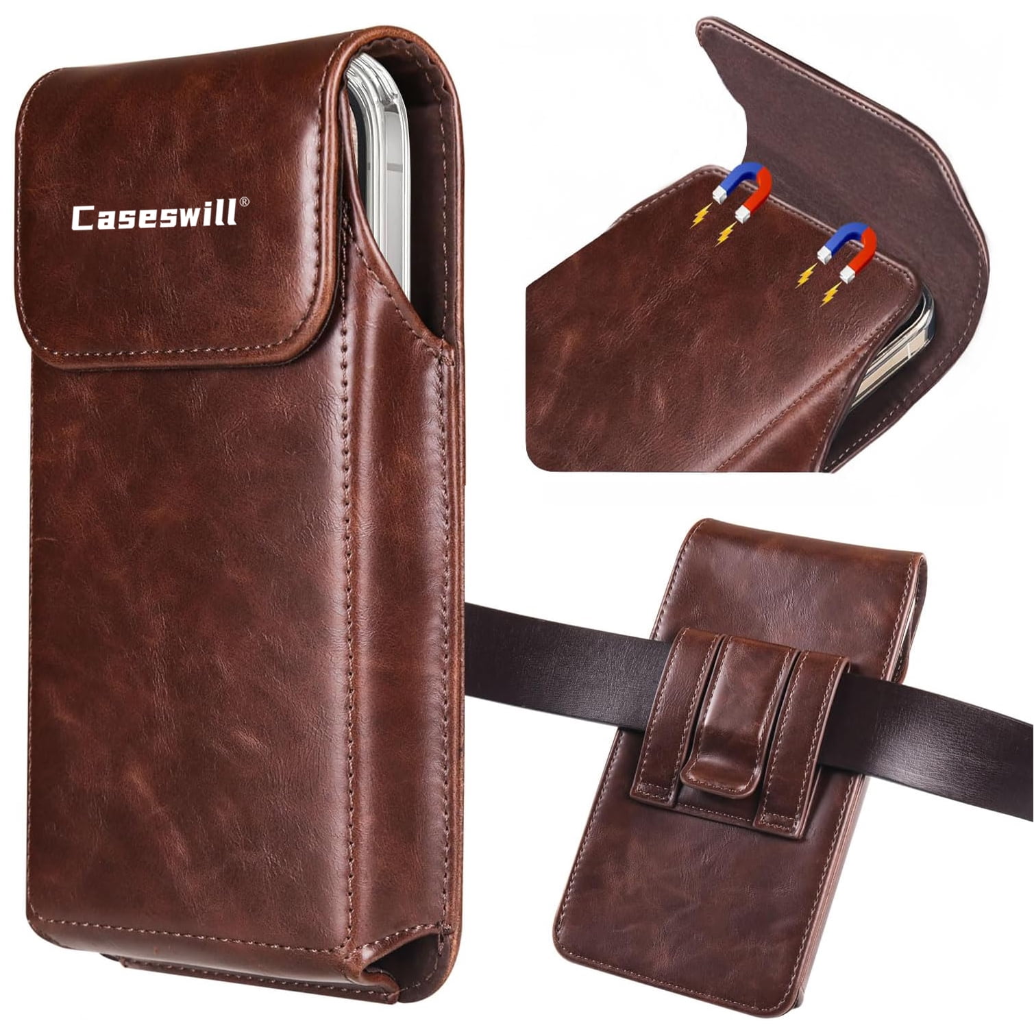 Caseswill for Consumer Cellular Iris Connect 2 Case Premium Leather Phone Pouch with Belt Clip Holster and Magnetic Closure