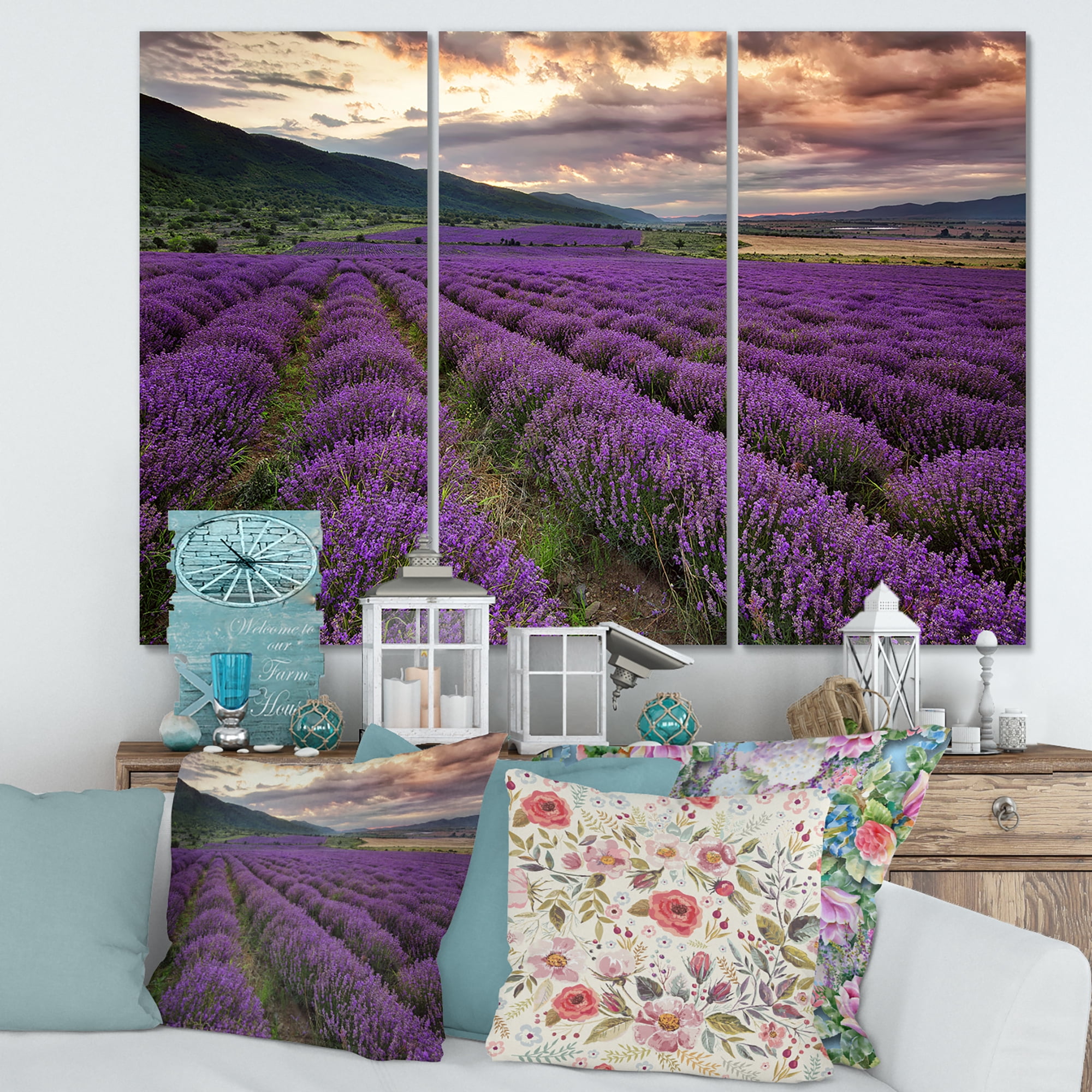 Designart ' Lavender Field At Sunrise I ' Farmhouse Canvas Wall Art Print