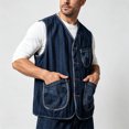thumbnail image 2 of LODIENY Men Casual Denim Utility Vest Outdoor Button Up V Neck Sleeveless Retro Jean Waistcoat Lightweight Hiking Fishing Gilet Outerwear with Multi Pockets Blue XXL, 2 of 5