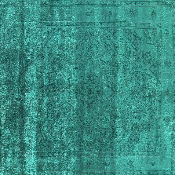 Ahgly Company Machine Washable Indoor Square Oriental Turquoise Blue Industrial Area Rugs, 4' Square