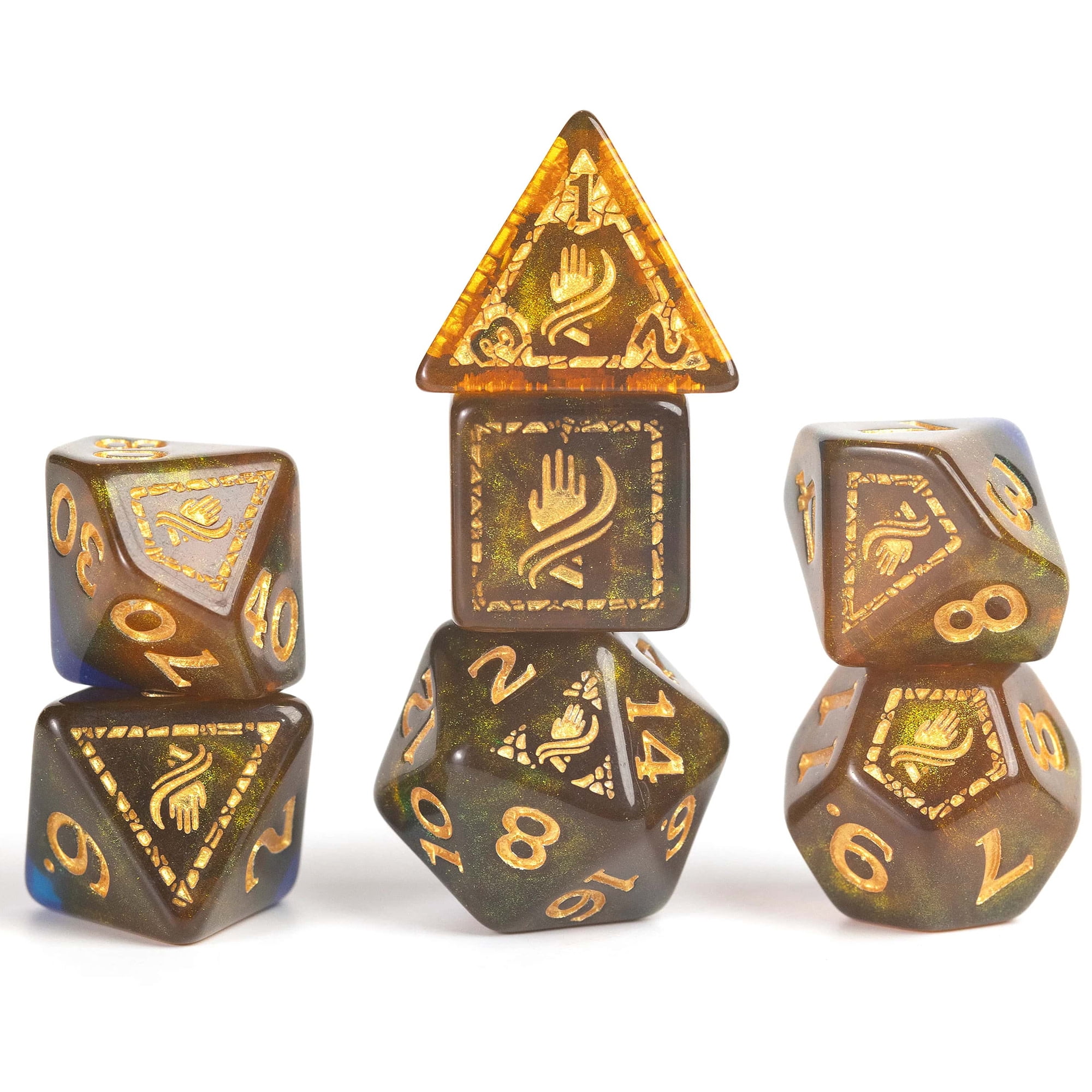 Dungeons & Dragons: D&D Adventure Dice: Monk - Blue & Gold - 12pc RPG Set, Class Symbols, Roleplaying Game Accessory, Sirius Dice, Officially Licensed