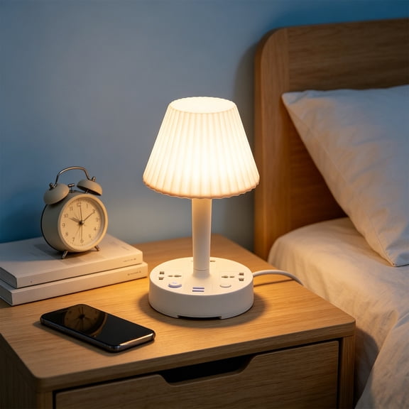 LED Desk Lamp with USB Ports and Outlets, 3 Color Modes Dimmable Reading Light, Multi Port Charging Station for Home Office Desk, Space Saving Table Lamp for Study Work Bedside