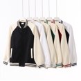 thumbnail image 2 of Autumn/Winter 380g Heavyweight Color Block Baseball Jacket Sweatshirt for Men and Women, Loose Knit Cardigan, 2 of 4