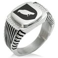 thumbnail image 1 of Stainless Steel Raven Bringer of Death Coat of Arms Shield CZ Ribbed Needle Stripe Pattern Biker Style Polished Ring, 1 of 1