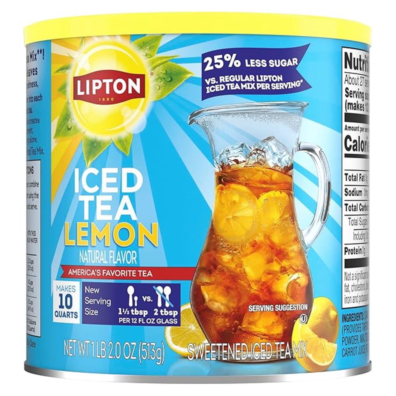 Lipton Reduced Sugar Lemon Iced Tea Mix, Powder Drink Mix, 10 Quarts Each (Pack of 6, Makes 60 Quarts Total)