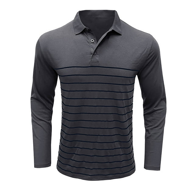 Mens Long Sleeved Button Striped Printed Lapel Top