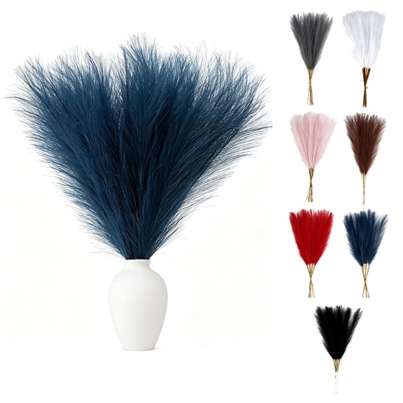 Qocolcyl Gray Faux Pampas Grass Artificial Silk Flower, 10 Pcs 21.6" Faux Pampas Grass Short Decor, Pompas Grass Flower Arrangement and Vase Filler for Boho Home Wedding Decoration