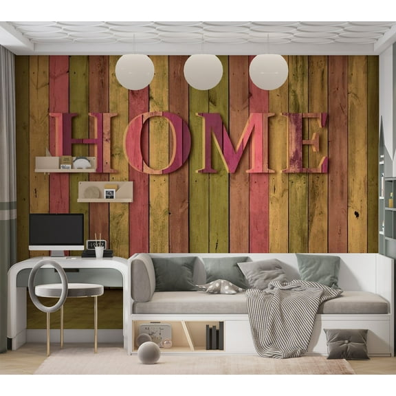 Tiptophomedecor Background & Patterns Wallpaper Wall Mural - Home Green Pink Wooden Planks