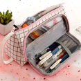 thumbnail image 2 of Bolsa de almacenamiento de bolígrafos estacionarios multicapa, estuche de lápices de gran capacidad, bolsa de viaje de cosméticos, estuche de lápices a cuadros Simple, 2 of 4