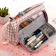 thumbnail image 2 of Bolsa de almacenamiento de bolígrafos estacionarios multicapa, estuche de lápices de gran capacidad, bolsa de viaje de cosméticos, estuche de lápices a cuadros Simple, 2 of 4