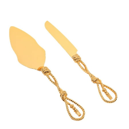 

2 PCS Gold Cake Knife and Server Set Wedding Cake Cutting Utensils Vintage Engraved Cake Cutter