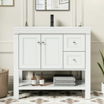 Eclife 36" Single Bathroom Vanity With Integrated Sink Top, 2-door Cabinet And 2 Drawers, Hand Paint