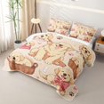 thumbnail image 3 of Manfei Kawaii Puppy Twin Quilt Set, Cartoon Bow Dog Twin Coverlet Set, Cream Pink, 2-Piece, 1 Bedspread and 1 Pillowcase, 3 of 7