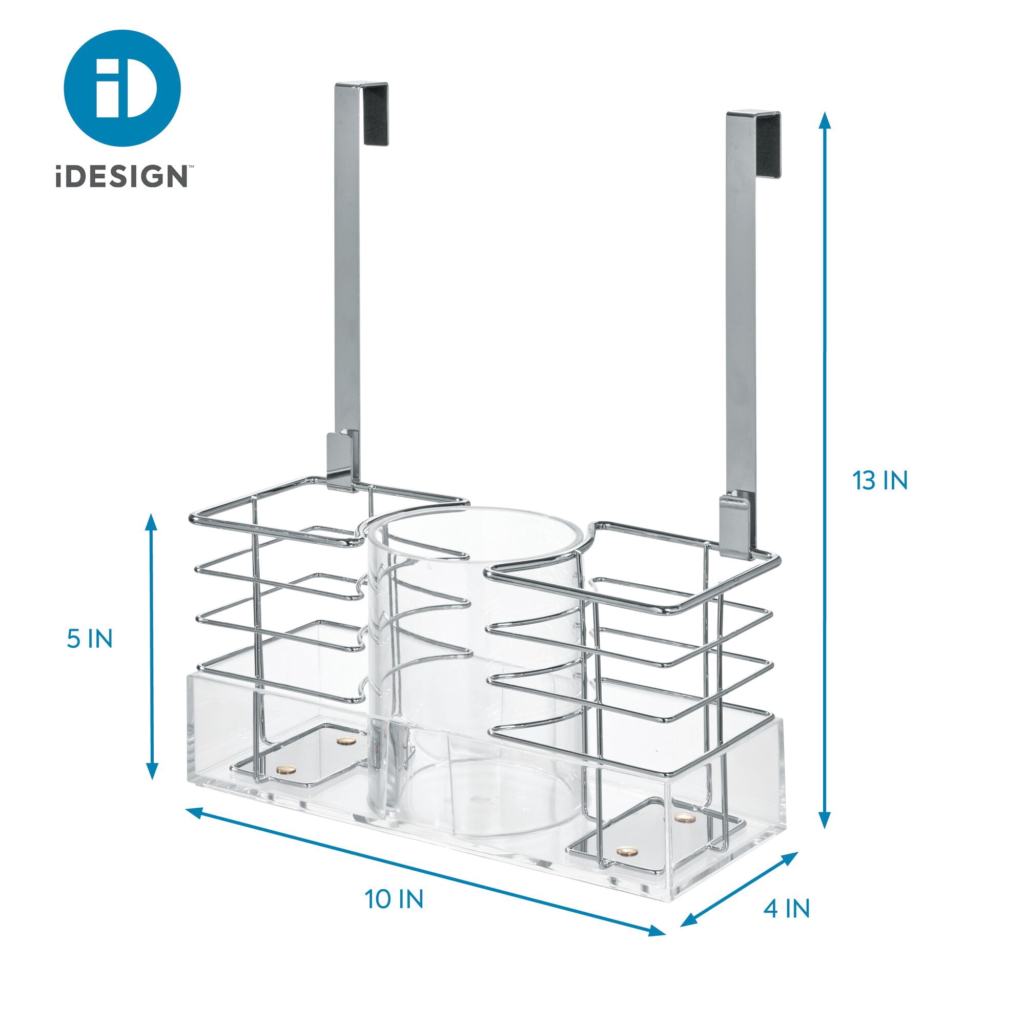 iDesign Cabinet Door Hair Styling Tool Organizer, 3 Compartments, Clear