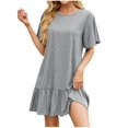 thumbnail image 2 of Busydd Womens Summer Dresses Round Neck Short Sleeve Spring Dresses Solid Color Tiered Casual Dress Trendy Mini Sundresses for Women, 2 of 7