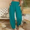 thumbnail image 2 of gbyLJF Women's Cotton Linen Harem Pants Fall Casual Loose Fit High Waisted Pants Baggy Lounge Trousers with Pockets Mint Green XXL, 2 of 7