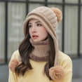 thumbnail image 3 of 2Pcs/Set Womens Winter Knit Beanie Hat and Scarf Set Girls Cute Slouchy Thick Fleece Lined Ski Hat Warm Skull Cap with Pom, 3 of 8
