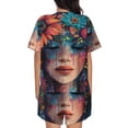 thumbnail image 6 of Fuzoiu Bohemian Colorful Flower Woman Print Women's Short-Sleeved Pajama Set,Lounge Sleepwear Set,Womens Pajama Sets 2 Piece,Button-Up Top and Shorts with Pockets-4X-Large, 6 of 7