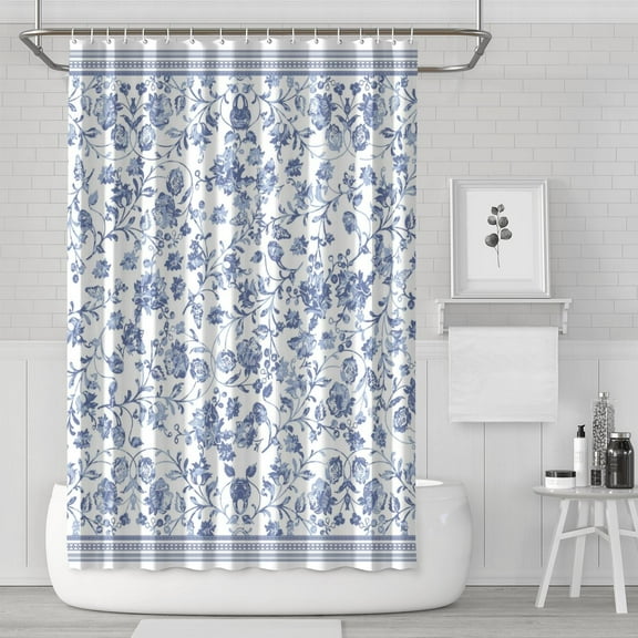 Floral Shower Curtain Watercolor Botanical Bathroom Decor Rustic Flower Design Fabric Bath Curtain for Tub Country Style Home Accessories with Hooks,84x72in