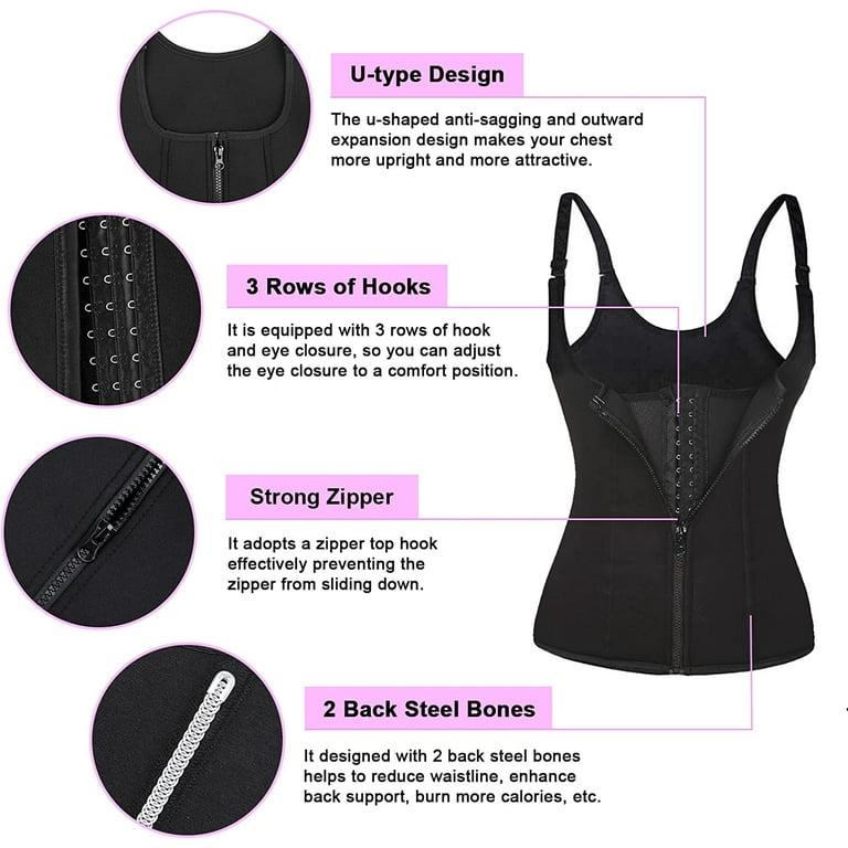 Corset Waist Trainer Vest for Women Weight Loss Tummy Control Sport Workout Body Shaper Black with Zipper Straps for Men Black 2XL