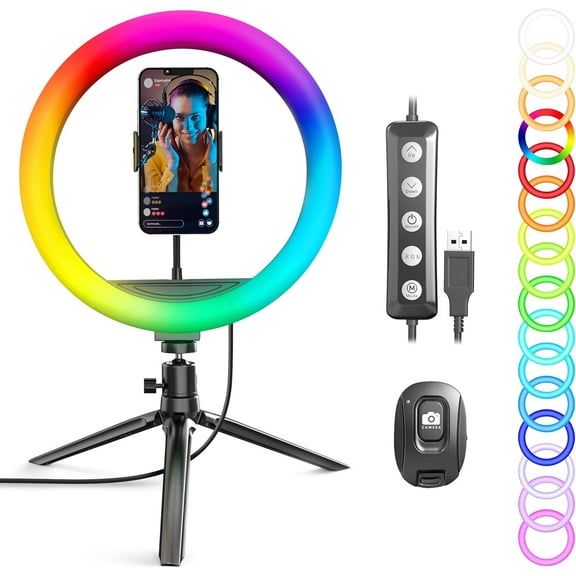 10" RGB Color Changing LED Ring Light with Tabletop Tripod