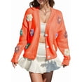 thumbnail image 2 of Women'S Knit Crochet Open Front Sweater Long Sleeve Button Flowers Loose Short Cardigan Outerwear Coats Orange Color S, 2 of 7
