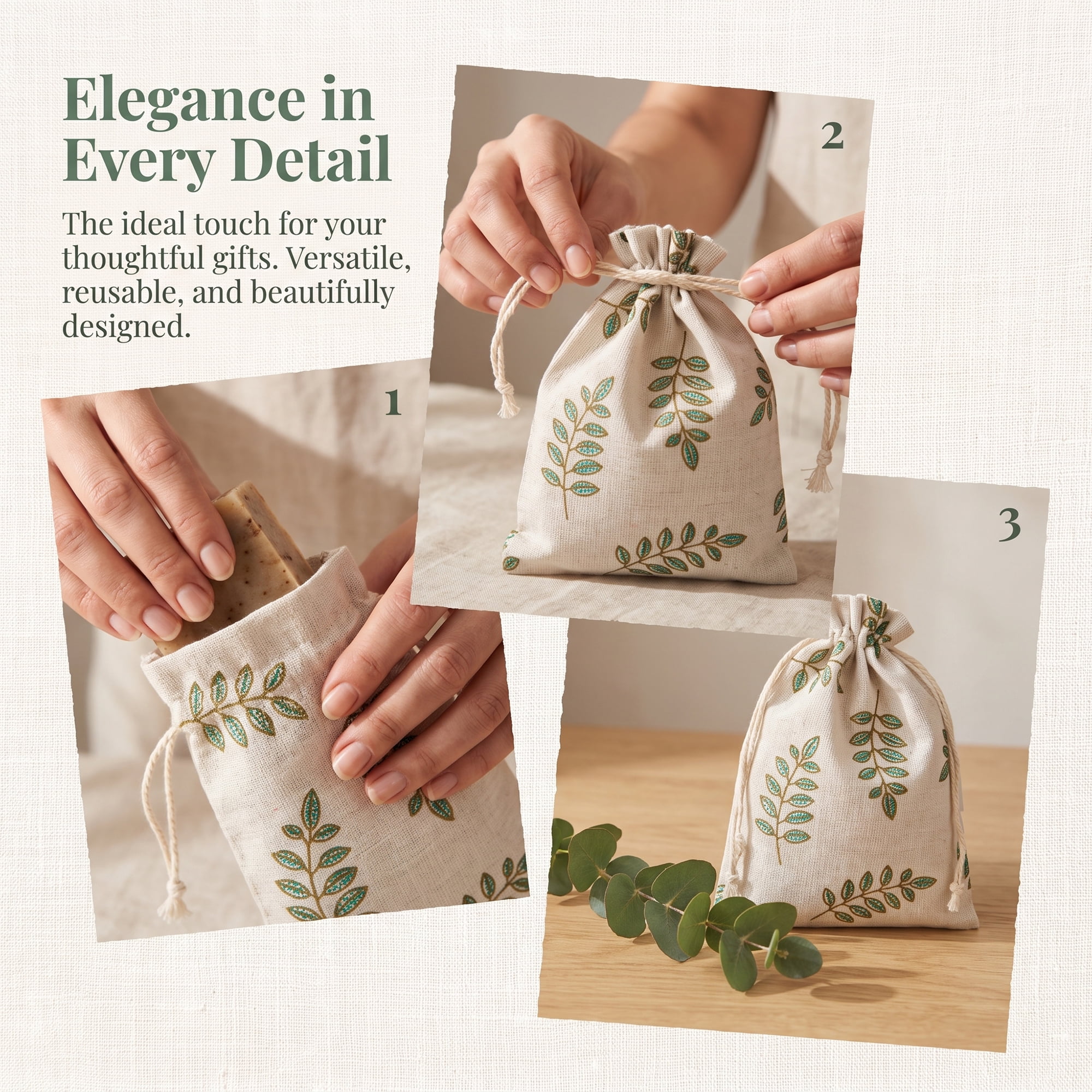 Unique Bargains Drawstring Gift Bags with Handles for Occasions Green Leaf 5.1" x 7.1"